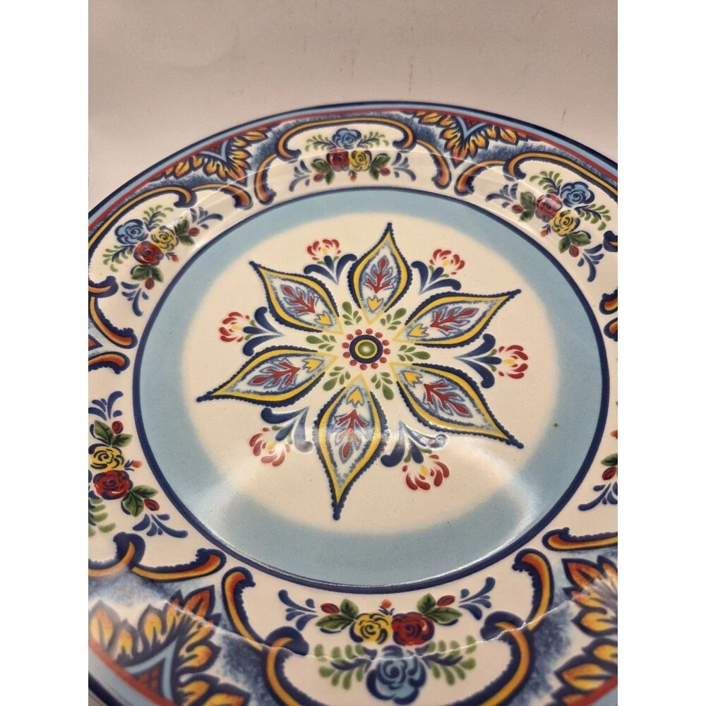 Set of 4 Euro Ceramica Zanzibar 11” Round Dinner Plates Floral Roses Ceramic